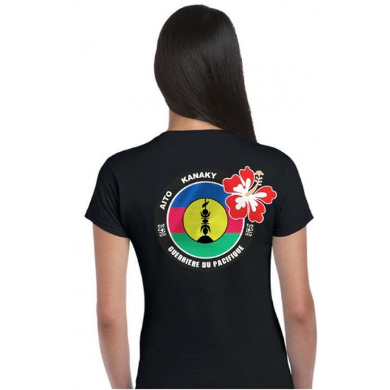 T shirt noir femme Aito kanaky hibiscus